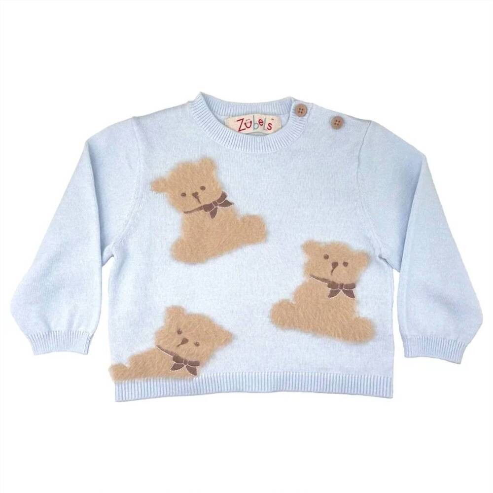 NEW ZUBELS boy's fuzzy bear sweater in light blue